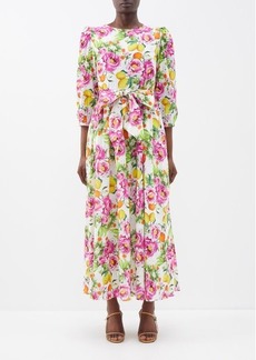 Borgo De Nor - Constance Floral-print Bow-waist Cotton Dress - Womens - Pink Multi