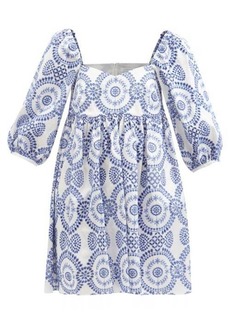 Borgo De Nor - Eta Broderie-anglaise Cotton-blend Mini Dress - Womens - Blue