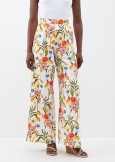 Borgo De Nor - Melia Floral-print Cotton-twill Wide-leg Trousers - Womens - White Multi