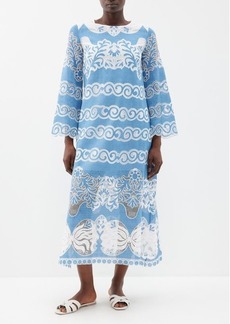 Borgo De Nor - Seraphina Lace-appliqué Canvas Midi Dress - Womens - Blue White