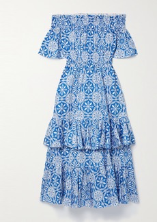 Borgo de Nor Margarita Off-the-shoulder Tiered Printed Cotton-poplin Midi Dress