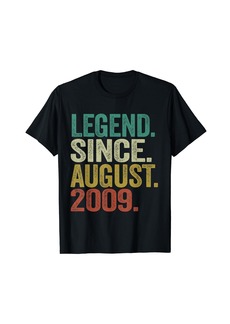 Born 15 Years Old Gifts Legend Since August 2009 15th Birthday T-Shirt