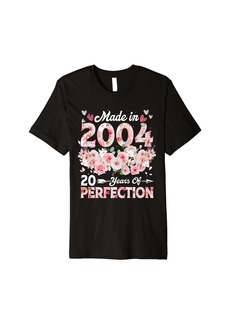 20 Years Old Gift Women Born In 2004 Floral 20th Birthday Premium T-Shirt