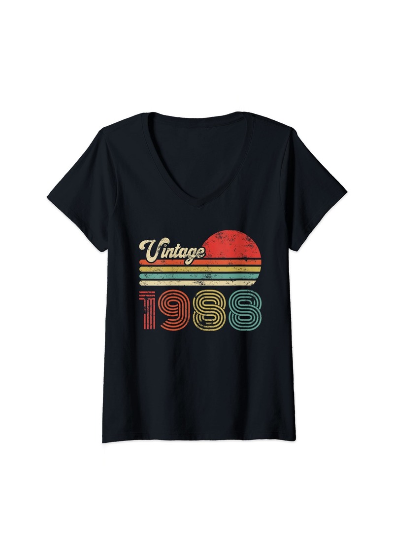 Born Womens 36 Year Old Birthday Vintage 1988 36th Birthday V-Neck T-Shirt