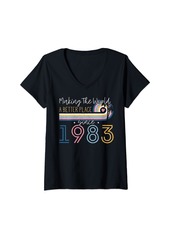 Born Womens 40 Year Old Woman Making The World Better Place Since 1983 V-Neck T-Shirt