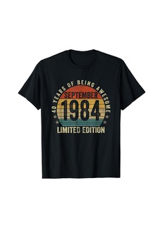 Born 40 Years Old Gift Vintage September 1984 40th Birthday Retro T-Shirt