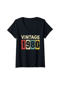 Born 44 Year Old Birthday Vintage 1980 44th Birthday V-Neck T-Shirt