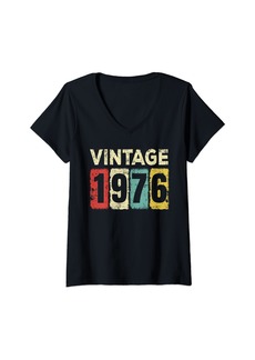 Born Womens 48 Year Old Birthday Vintage 1976 48th Birthday V-Neck T-Shirt
