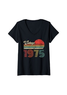 Born Womens 49 Year Old Birthday Vintage 1975 49th Birthday V-Neck T-Shirt