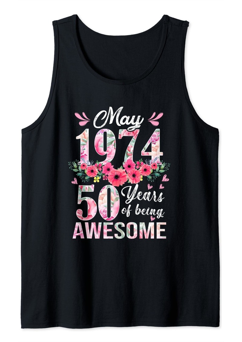 Born 50 Year Old Made In May 1974 Floral 50th Birthday Gift Women Tank Top