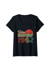 Born Womens 62 Year Old Birthday Vintage 1962 62nd Birthday V-Neck T-Shirt