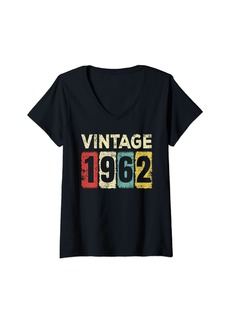 Born 62 Year Old Birthday Vintage 1962 62nd Birthday V-Neck T-Shirt