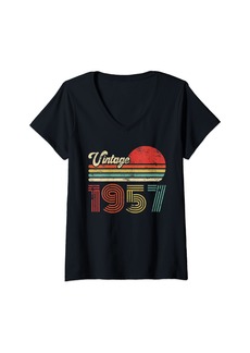 Born Womens 67 Year Old Birthday Vintage 1957 67th Birthday V-Neck T-Shirt