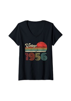 Born Womens 68 Year Old Birthday Vintage 1956 68th Birthday V-Neck T-Shirt