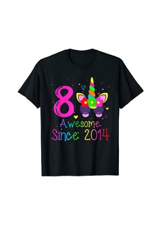Born 8 Year Old Girls Awesome Since 2014 8th Birthday Unicorn T-Shirt