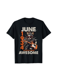 Born Awesome June 1934 90th B-day Dog Lover Guitar 90 Years Old T-Shirt
