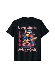 Born Awesome November 1966 58th Birthday Pig Guitar 58 Years Old T-Shirt