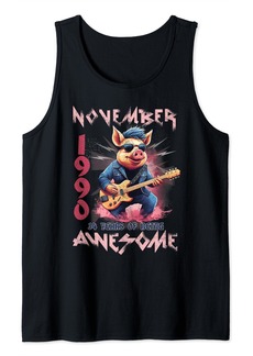 Born Awesome November 1990 34th Birthday Pig Guitar 34 Years Old Tank Top