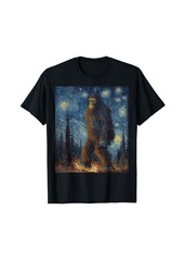 Born Bigfoot Starry Night Sasquatch Van Gogh Sky Painting Art T-Shirt