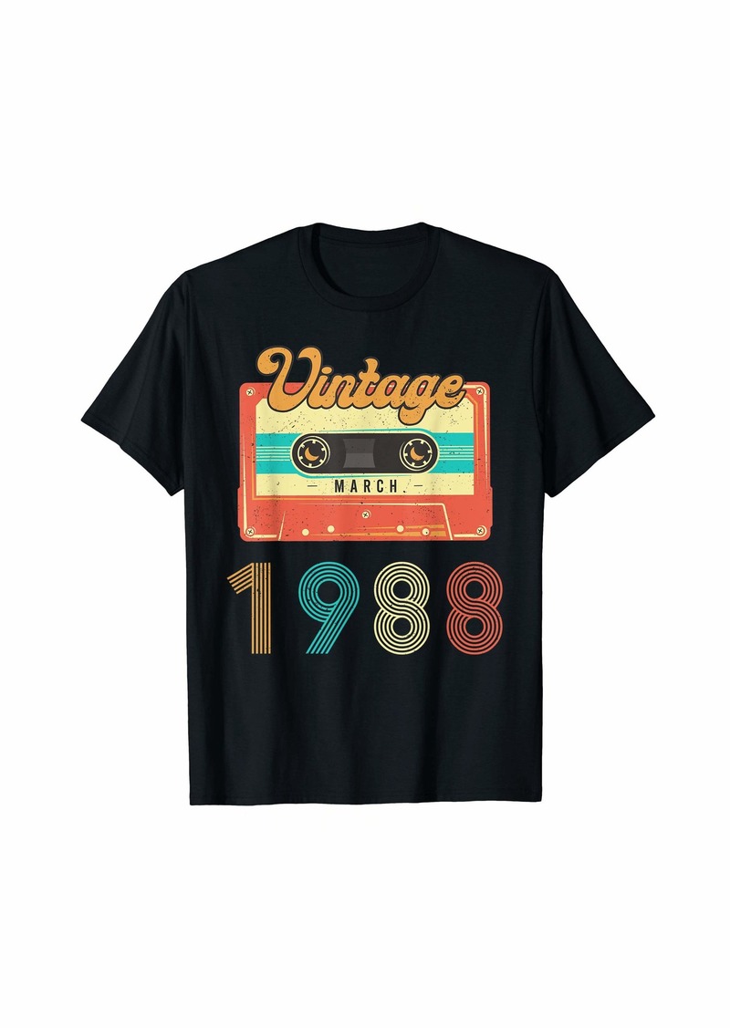 Born In March 1988 32 years old Birthday Retro Cassette Gift T-Shirt