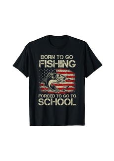 Born to go fishing Forced to go to school Vintage USA Flag T-Shirt