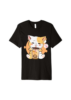 Born Cat Boba Tea Bubble Tea Anime Kawaii Neko for Girls Teenager Premium T-Shirt