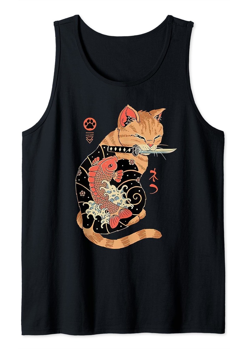Born Cat Samurai Shirt Japanese Samurai Ninja Cat Kawaii Tattoo Tank Top