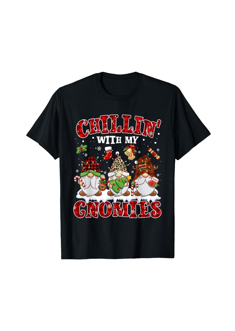 Born Chillin With My Gnomies Christmas Gnome Buffalo Plaid Red T-Shirt