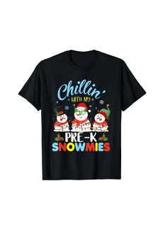 Born Chillin With My Pre-K Snowmies Teacher Christmas Xmas Lights T-Shirt
