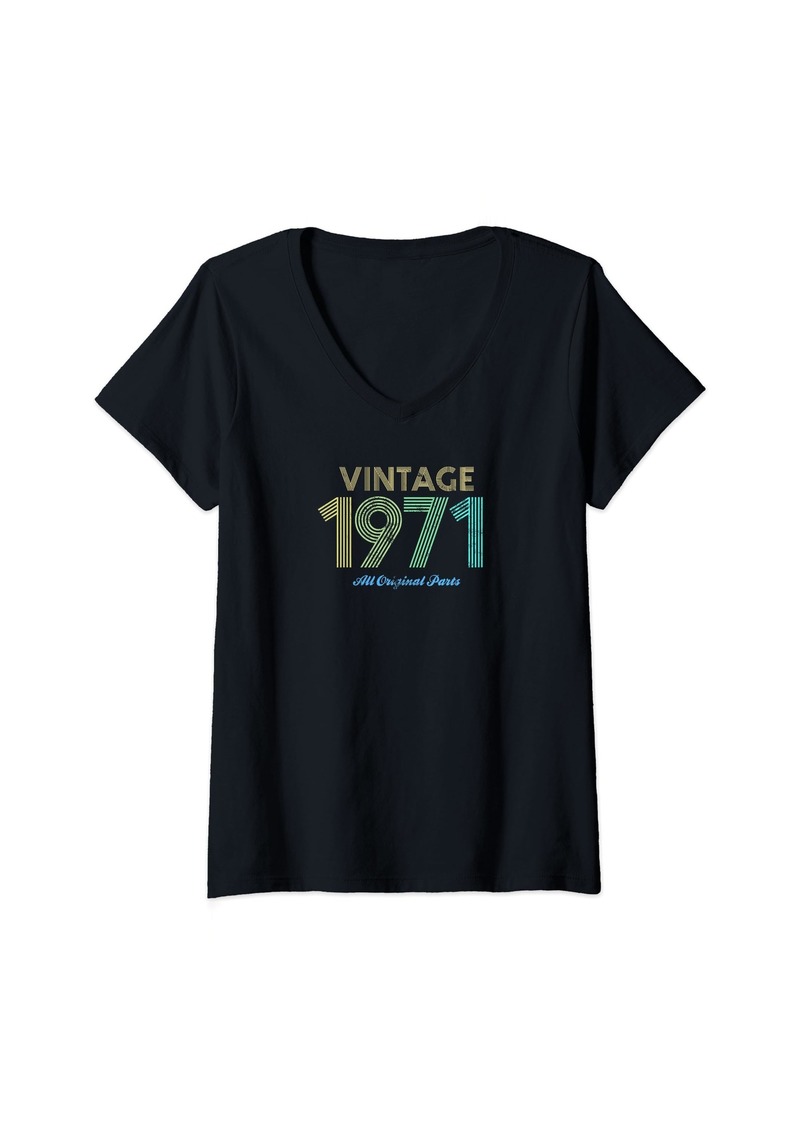 Born Womens Cool Vintage 1971 All Original Parts Classic 53rd Birthday V-Neck T-Shirt