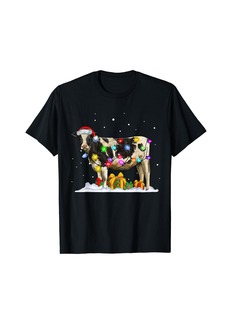 Born Cow Reindeer Hat Santa Christmas Lights Funny Cow Christmas T-Shirt