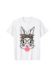 Born Cute Bunny With Leopard Glasses Bubblegum Easter Day T-Shirt T-Shirt