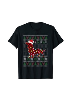 Born Dachshund Xmas Lights Santa Plaid Red Funny Ugly Christmas T-Shirt