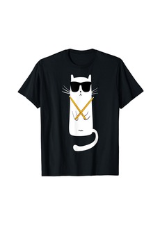 Born Funny Cat Wearing Sunglasses Playing Drums Drummers T-Shirt