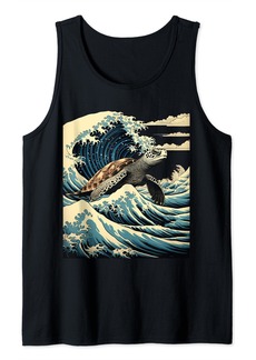 Born Funny The Great Wave Of Sea Turtle Tank Top