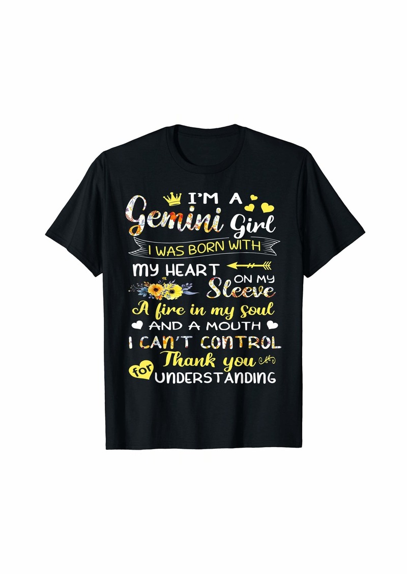 Born I'm A Gemini Girl Flower Shirt For Birthday T-Shirt