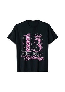Born It's My 13th Birthday Queen 13 Years Old Diamond Crown Pink T-Shirt