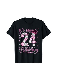 Born It's My 24th Birthday Queen 24 Years Old Diamond Crown Pink T-Shirt