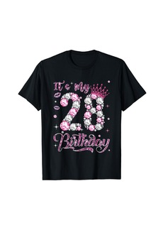 Born It's My 28th Birthday Queen 28 Years Old Diamond Crown Pink T-Shirt