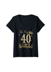 Born It's My 40th Birthday Queen Women 40 Year Old Diamond Crown V-Neck T-Shirt