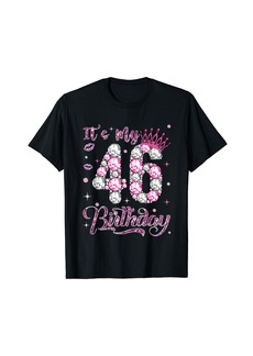 Born It's My 46th Birthday Queen 46 Years Old Diamond Crown Pink T-Shirt