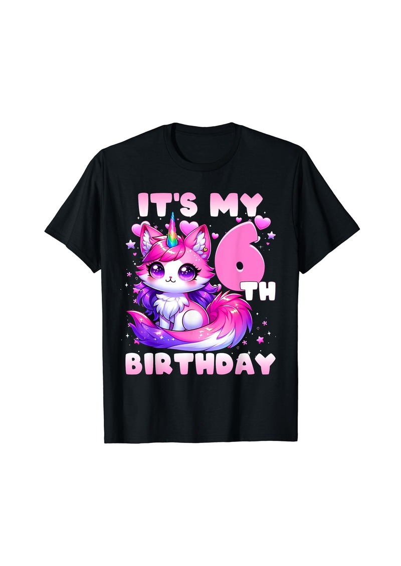 Born It's My 6th Birthday Unicorn Girls Teens Funny Cat Lover T-Shirt
