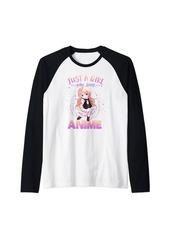 Born Just A Girl Who Loves Anime & Ramen Cute Gifts for Teen Girl Raglan Baseball Tee