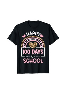 Born Leopard Rainbow Happy 100th Day School Cute 100 Days Teacher T-Shirt