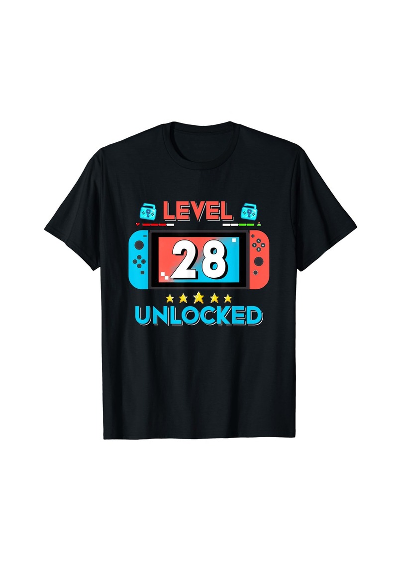 Born Level 28 Unlocked 28 Year Old Men Gifts Gamer 28th Birthday T-Shirt