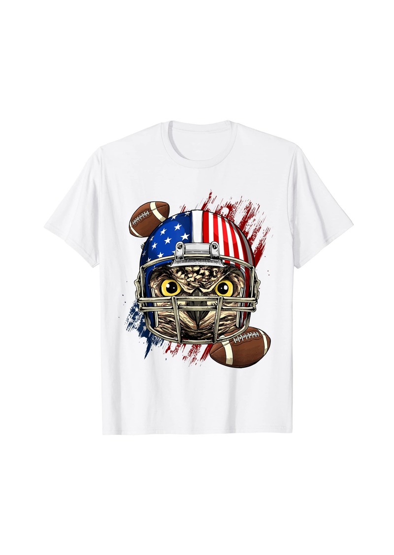 Born Owl American Football Helmet USA Flag Game Day Owl Lovers T-Shirt