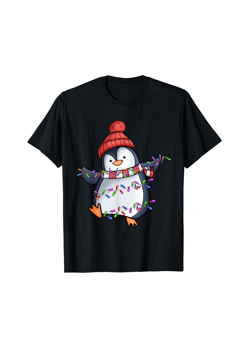 Penguin Santa Lights Christmas Pajamas Cute Penguins Xmas T-Shirt