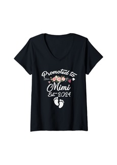 Born Womens Promoted To Mimi Est 2024 Floral Pregnancy Announcement V-Neck T-Shirt