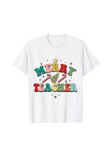 Born Retro Groovy Merry Teacher Christmas Funny Xmas Holiday T-Shirt