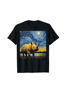 Born Rhinoceros Starry Night Van Gogh T-Shirt